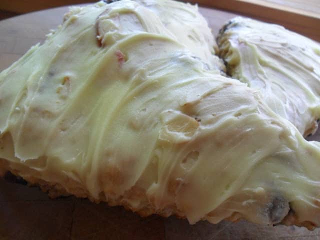 Blueberry Banana Sourdough Scones with Lemon Glaze and Sliced Almonds blueberry banana