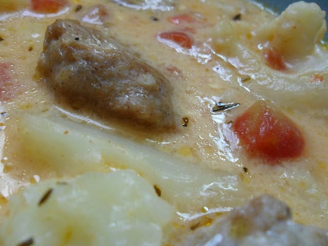 Cheesy Cauliflower Bratwurst Soup cheesy cauliflower