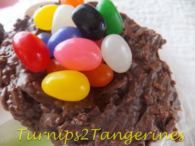 Crackle Colored Eggs and Chocolate Coconut Nests