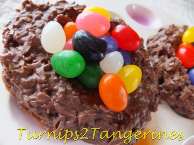 Crackle Colored Eggs and Chocolate Coconut Nests crackle