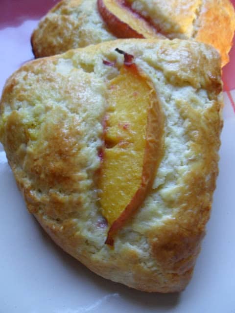 Buttermilk Peach Scones with White Chocolate Glaze