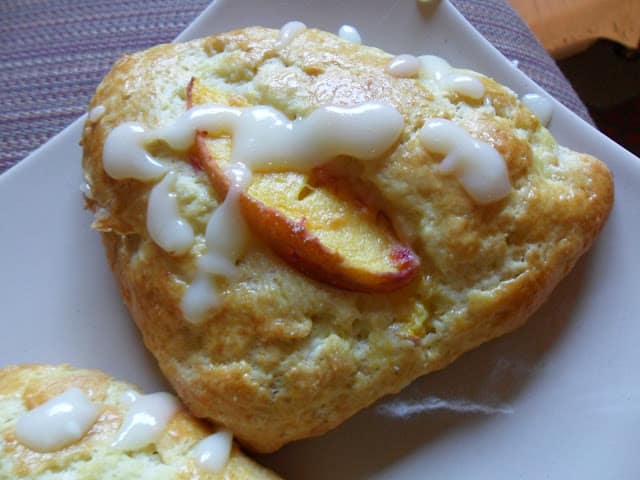 Buttermilk Peach Scones with White Chocolate Glaze buttermilk peach