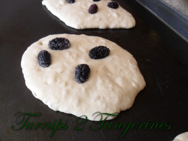 Banana Mulberry Sourdough Pancakes