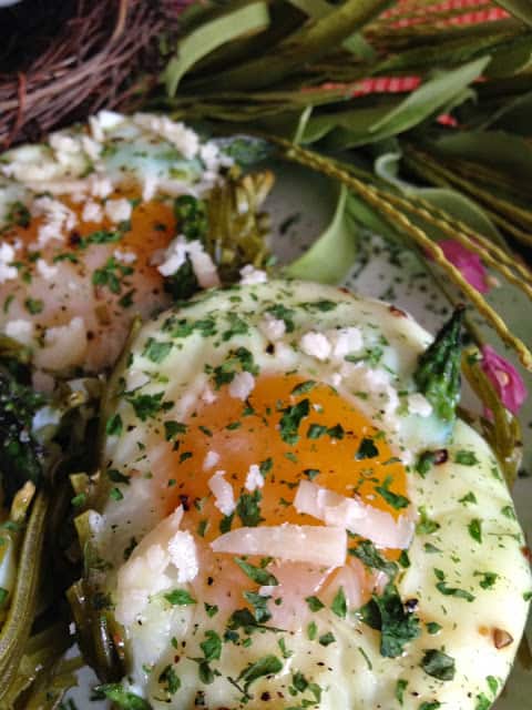 Spinach Pasta Mests with Eggs