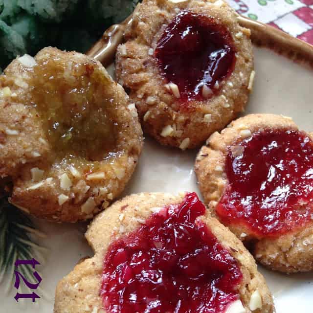 Jeweled Almond Thumbprint Cookies jeweled almond