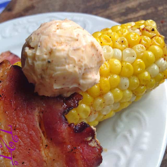 Bacon Wrapped Corn-on-the-Cob with Seasoned Butter bacon wrapped