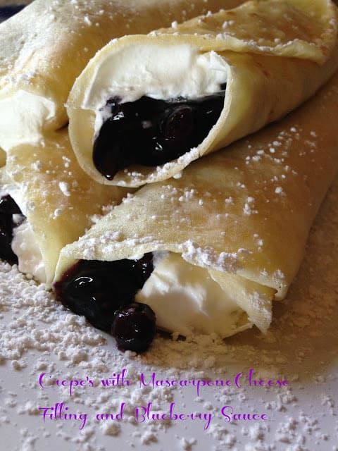 Crepes with Mascarpone Filling and Blueberry Sauce crepes