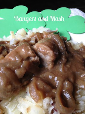 Bangers and Mash with Onion Stout Gravy bangers