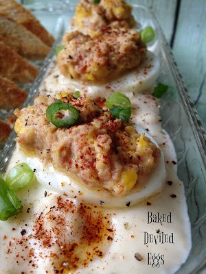 Baked Deviled Eggs with Toast Points baked deviled