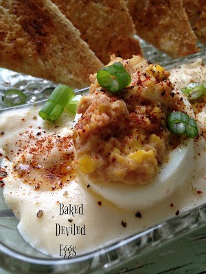Baked Deviled Eggs with Toast Points baked deviled