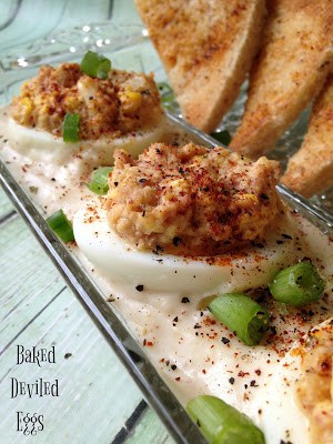 Baked Deviled Eggs with Toast Points baked deviled