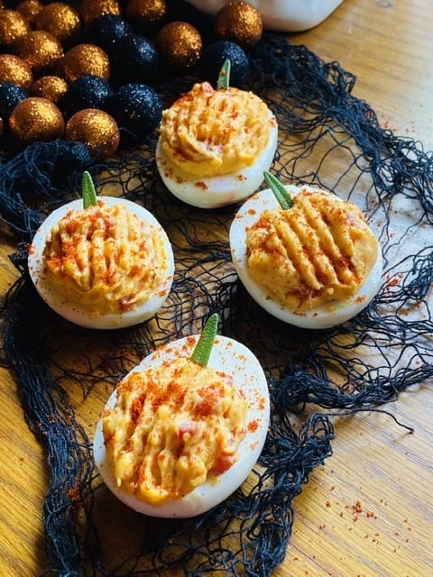 Pumpkin Deviled Eggs - Amanda's Cookin' - Fall